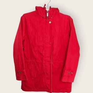 London Fog Womens Coat Sz Small Red Hooded Rain Coat Jacket Pockets Zip‎ Snaps